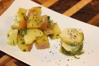 Baby potatoes with parsley and buttered brussels sprouts