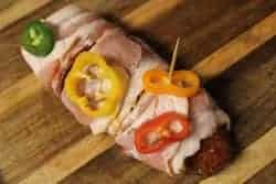 wrapped in bacon with sweet pepper rings