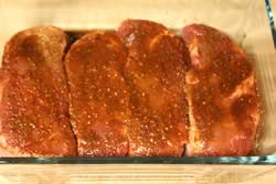 Tenderloin steaks into bowl