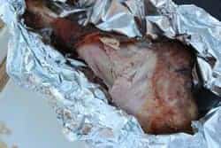 Turkey leg cut open to see smoke ring