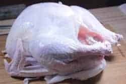 Smoked Turkey with Bacon Butter 22 Brined turkey sitting on counter