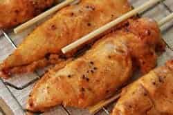 Smoked chicken satays finished cooking