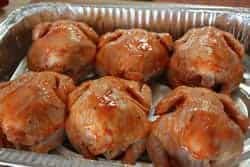 Apply wing sauce to cornish hens