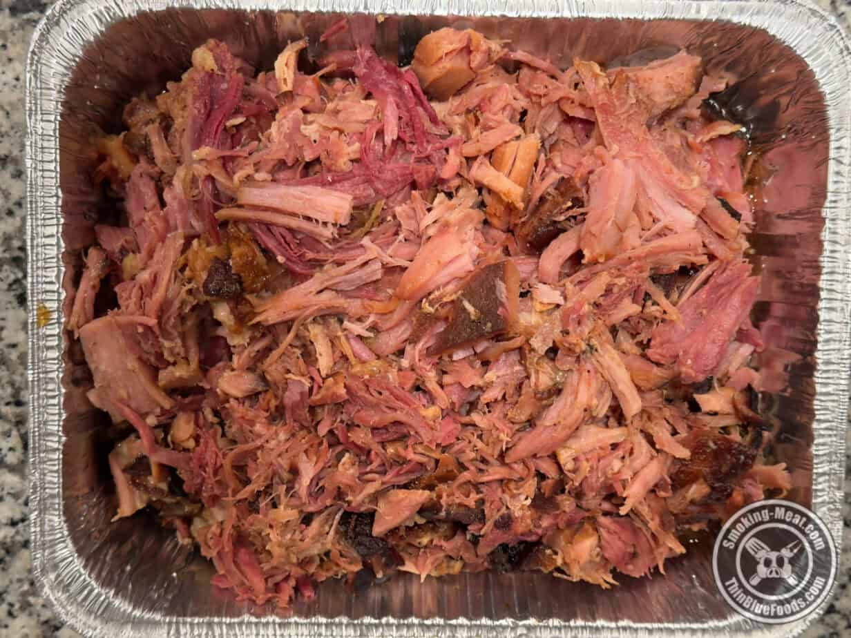 Smoked Pulled Ham 45 Smoked pulled ham in a foil pan