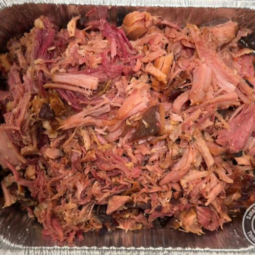 Smoked Pulled Ham 12 Smoked pulled ham in a foil pan