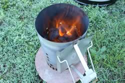 Coals are glowing orange