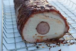 Sausage stuffed pork loin sliced