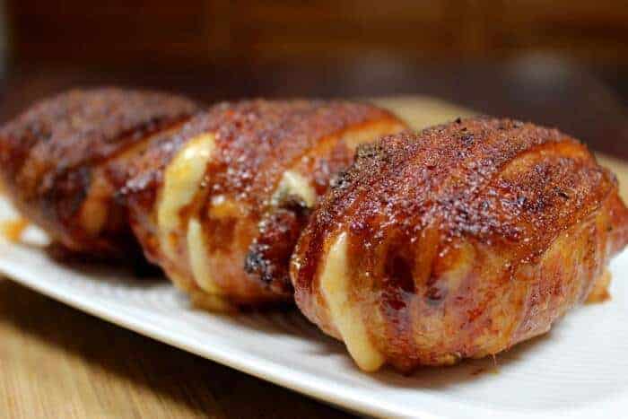 Cheesy Smoked Bacon Wrapped Chicken Thighs