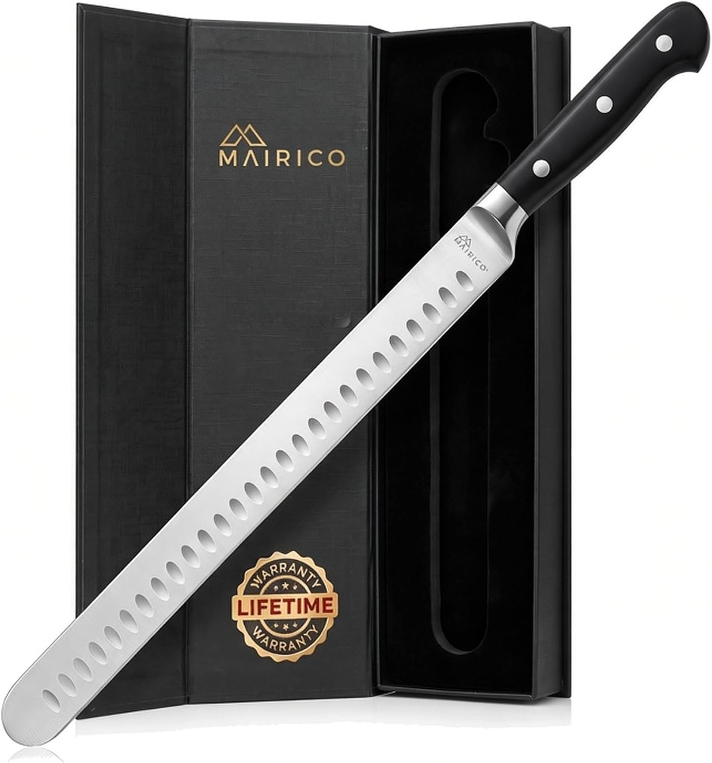 My Favorite Smoking and Cooking Tools 1 Mairico brisket slicing knife with black handle and presentation box