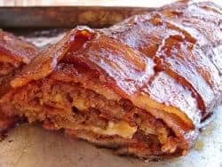 Bacon Wrapped Sausage Fatty Stuffed with Cheese and Bacon