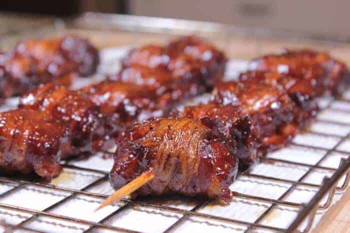 bacon wrapped chicken skewers2