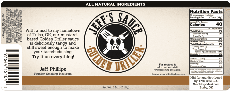 golden driller sauce label