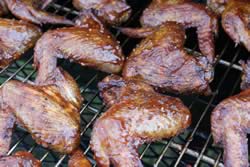Jeff's barbecue sauce brushed onto chicken wings
