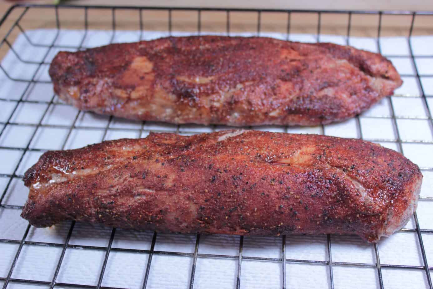 Smoked Pork Tenderloin Recipe 42 smoked pork tenderloins finished cooking in a Bradley rack.